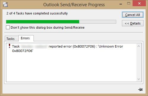 Outlook Error Code 0x80072f06 image