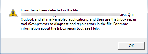 Errors have been detected in Outlook.ost file 